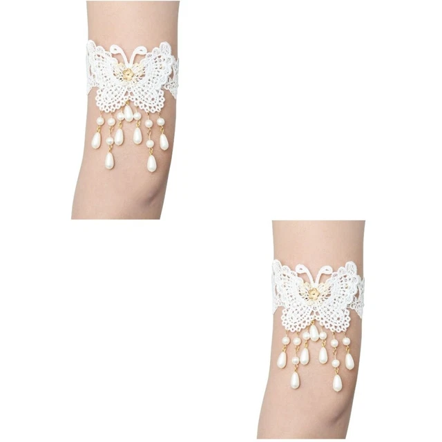 2 stücke Armband Spitze Armband Hochzeitszubehör mit Perlen für Bräute oder