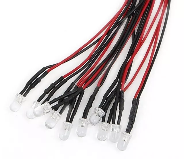 10, 25 oder 50 Stück 5mm LED warm weiß mit 20cm Kabel 6V-12V DC mit Widerstand 2