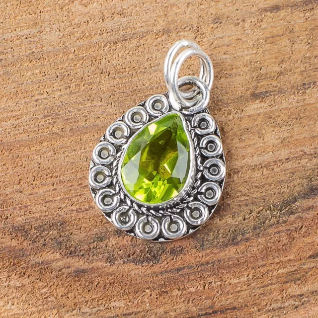 Natural Peridot Gemstone Indian Jewelry 925 Sterling Silver Pendant For Girls