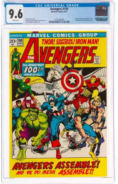 🔥 Avengers #100 *White Pages* 1972 CGC NM+ 9.6 Hulk Thor Iron man Spider Marvel