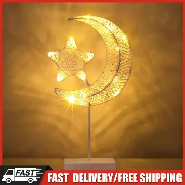 Lampada da tavolo LED Eid Star Moon Light Warm White Ramadan Decor rattan tessitura DE