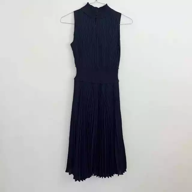Nanette Nanette Lepore High Neck Pleated Dress Women's Size 2 Blue Smocked Midi