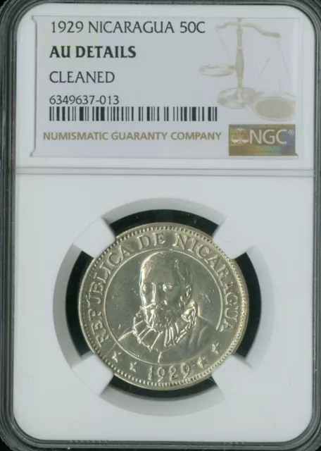 1929 Nicaragua 50 Centavos Ngc Au58 Au Details Rare Date *