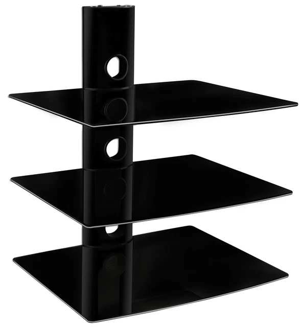 Floating Wall Mounted Shelf Bracket Stand | Three Shelves |Tinted Tempered Glass