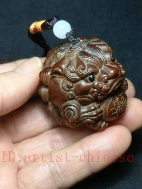 Japanese boxwood hand carved vivid lion Figure statue netsuke collectable gift