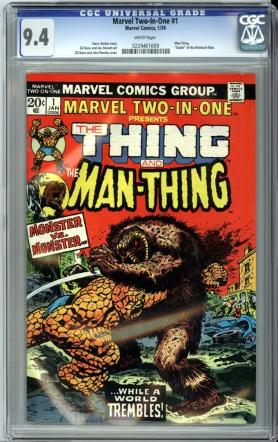 Marvel Two-In-One #1 Cgc 9.4 Nm Thing Vs Man-Thing White Pages 1974