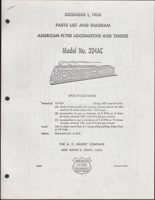 Nycrr Engine Roster COPY AMERICAN FLYER Parts List & Diagram Locomotive #324AC 4-6-4 NYCRR ...