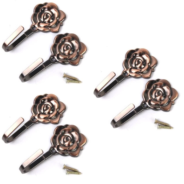 6 Pcs Vintage Tie Fringe Hook Rose Curtain Tieback Hooks European Style