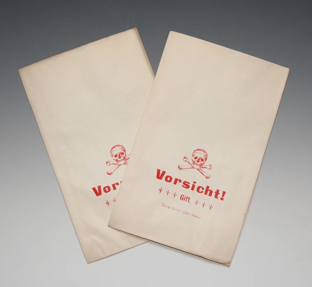 2 x Tüten Vorsicht! Gift mit Totenkopf um 1900