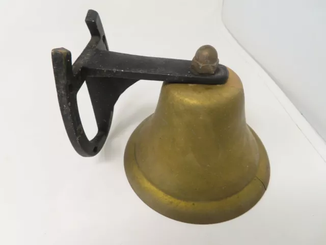 Vintage ANTIQUE BRASS SCHOOL BELL 4.5" Tall Horseshoe Wall Mount 5" Diameter