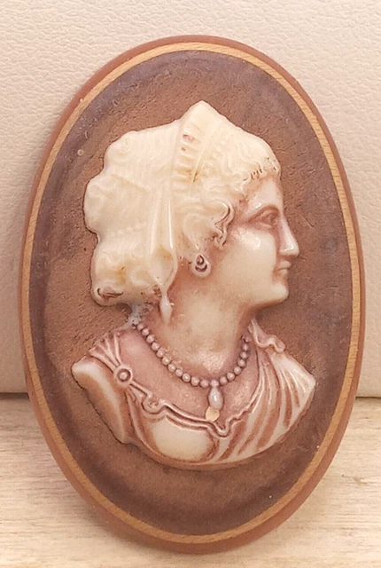 Vtg. Art Deco Butterscotch Bakelite / Carved Celluloid Cameo Brooch 1.5" Tested