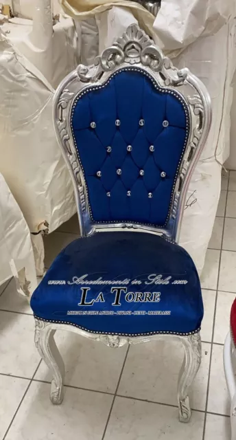 Silla Sillón Still Luis XV Barroco Imperio Plata Terciopelo Azul