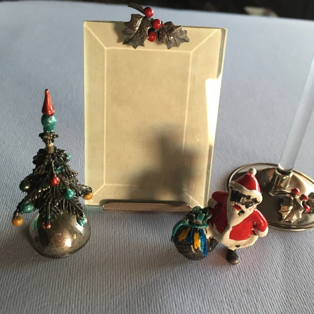 Set “Natale” ( 4)  in Argento 925 Smalto 59gr Babbo Albero Cornice& Portacandela
