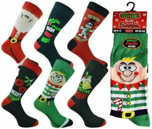 6 paia calzini natalizi festivi da uomo, calzini di Natale novità, riempitivo ideale per calze