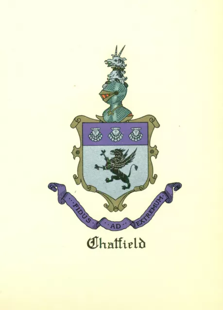 *Great Coat of Arms Chatfield Family Crest genealogy, would look great framed!