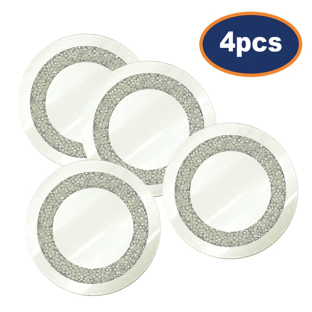 4 piezas placa de vela redonda decorativa de vidrio espejado de diamante multicristal de 10 cm