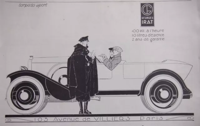 Publicité De Presse 1922 Voitures Torpédo Sport Georges Irat Voiture De L'élite