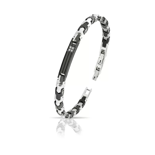 Bracciale Uomo in Acciaio 316L black con diamanti bianchi carati 0,07