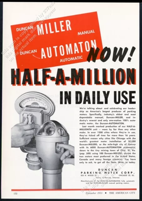 1953 Duncan Automaton and Miller parking meter photo vintage trade print ad