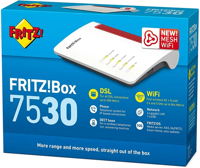 MODEM ROUTER AVM FRITZ BOX 7530 PER TUTTI I GESTORI AC+n FIBRA MESH WI-FI 4x4