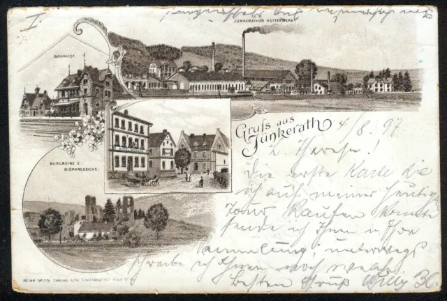 Litho / Lithographie Jünkerath m Bahnhof (Kylltal Eifel Vulkaneifel b Stadtkyll)