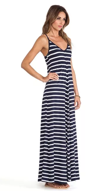 EUC LA Made Revolve Navy Blue White Striped Casual Racer back Maxi Cami Dress S 3