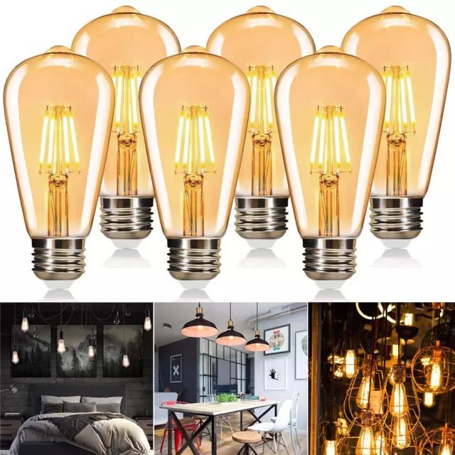 6x E27 ST64 LED Edison 4W Vintage Retro Lampe Glühlampe Filament Glühbirne Birne
