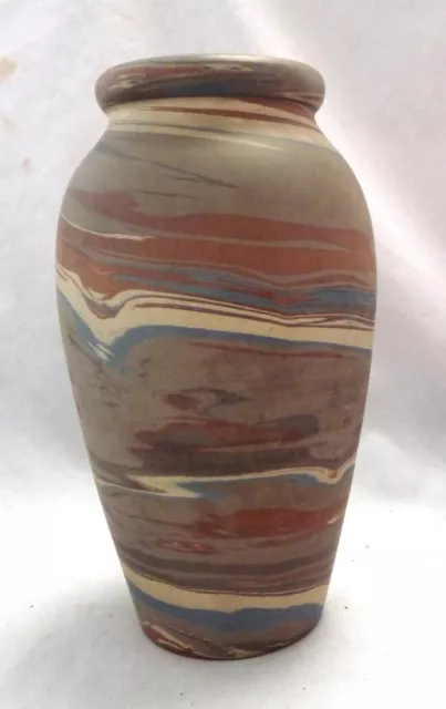 Niloak Mission Swirl 1925-30s Art Pottery Brown Blue 8" Vase