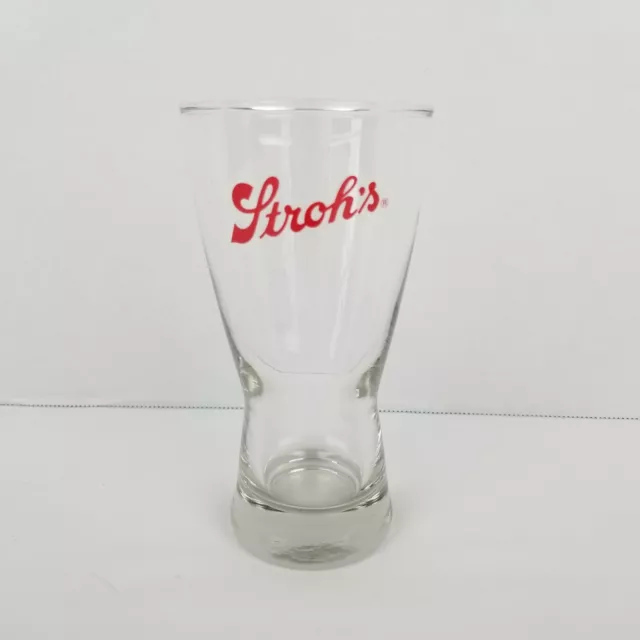 Stroh’s Beer Breweriana Bar Glass 5 1/2” Red Lettering Collectible Heavy
