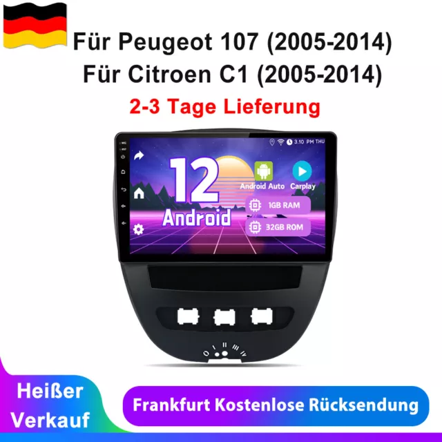 Für Peugeot 107 Citroen C1 32G Android 12 Carplay Autoradio GPS Navi WIFI BT RDS