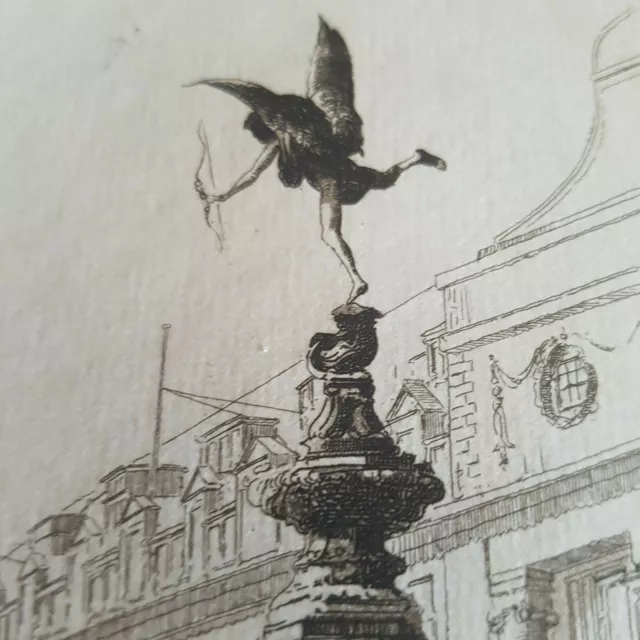 Old Etching piccadilly circus EROS by Gilbert 3