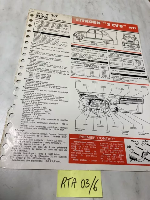 Fiche technique automobile Citroën 2CV6 édition 1971 RTA 2CV 6