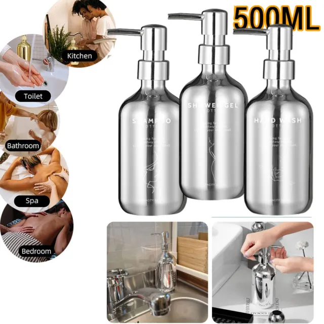 Reusable Hand Pump Soap Dispenser Bottle Empty Bathroom Shower Gel Shampoo 500ML