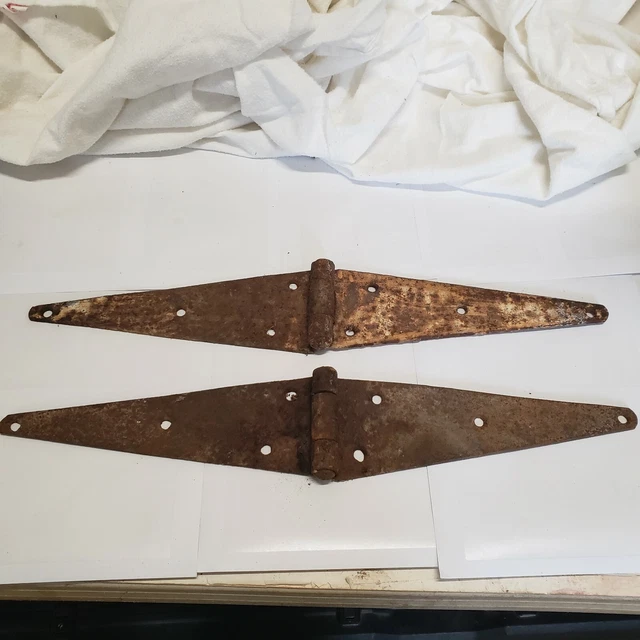 Pair Antique Rusty Barn  Strap Hinges Farmhouse Gate Rustic Decor 20 1/2 x 3 1/2