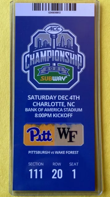 2021 ACC Championship Commemorative 12/4 Ticket Stub - PITTBURGH vs WAKE FOREST