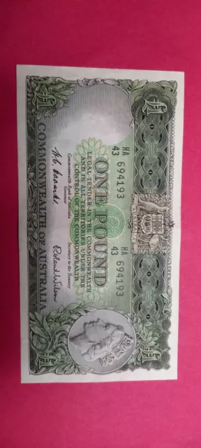 Vintage Australian Pre-decimal 1953 One Pound Banknote + FREE Shipping