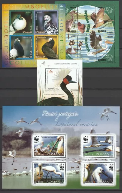 Romania Lot Birds 4 MNH sheets