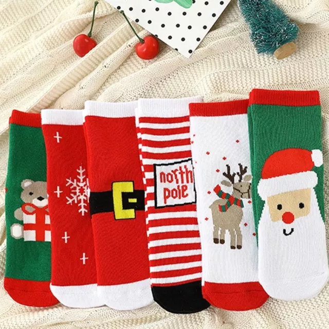 6 Pair Kids Christmas Socks Comfy Unisex Cartoon Holiday Xmas Gift Girl Boy