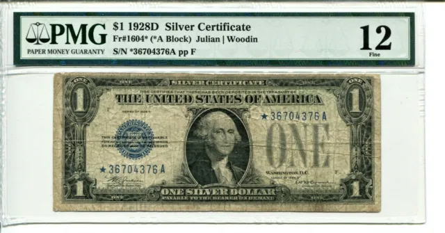 Fr 1604* Star 1928D $1 Silver Certificate Pmg 12 Fine (((Rare)))