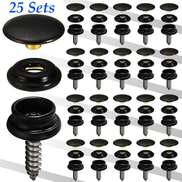 25 SETS 15MM Stainless Steel Snap Fasteners Press Studs Cap Button Boat ...