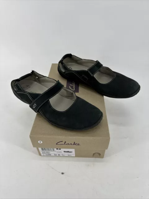 Clarks Haley Womens 11290 Luna Black Nubuck Leather Mary Jane Flats Shoe Size 10