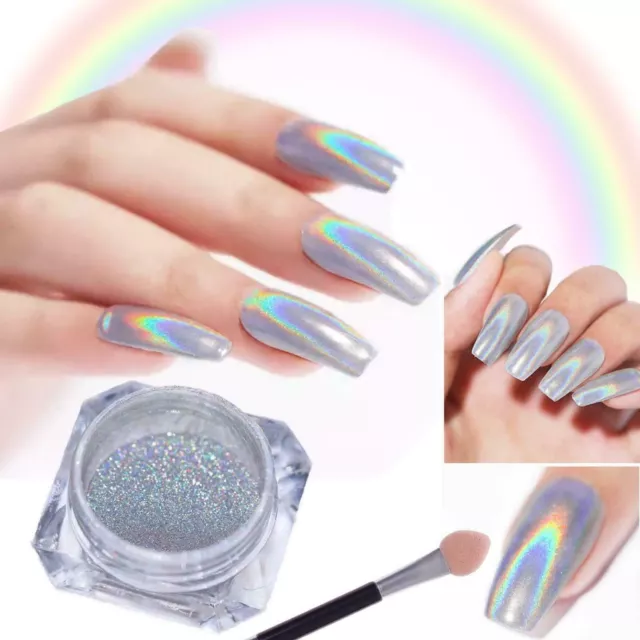 Holographic Nail Powder With Applicator Chrome Shimmer Mirror Glitter Pigment 3