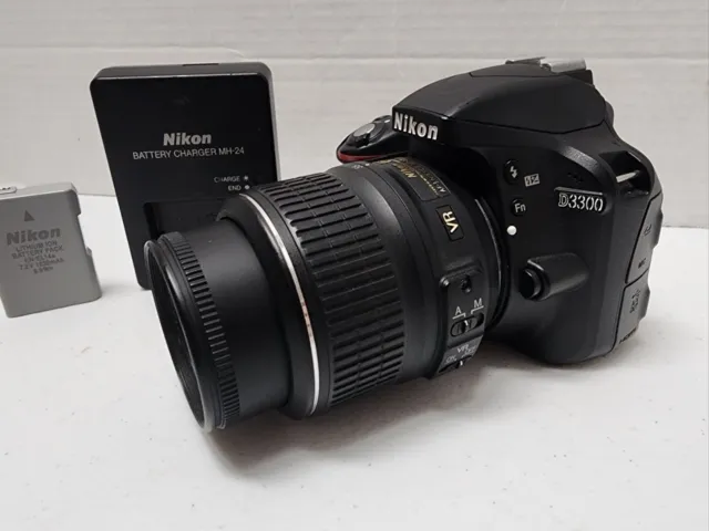 Nikon D3300 24.2 MP Digital SLR Camera Black Kit AF-S DX VR 18-55mm Lens Extras