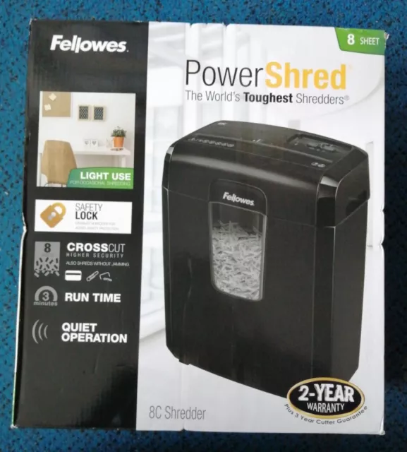 Fellowes Powershred 8C Shredder 8 Sheet Cross Cut Paper Shredder 3mins Run Time!