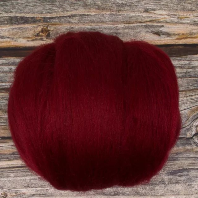 Corriedale Top (Dyed Ruby) 100g Wool Roving Spinning Fibre Felting Weaving  Red