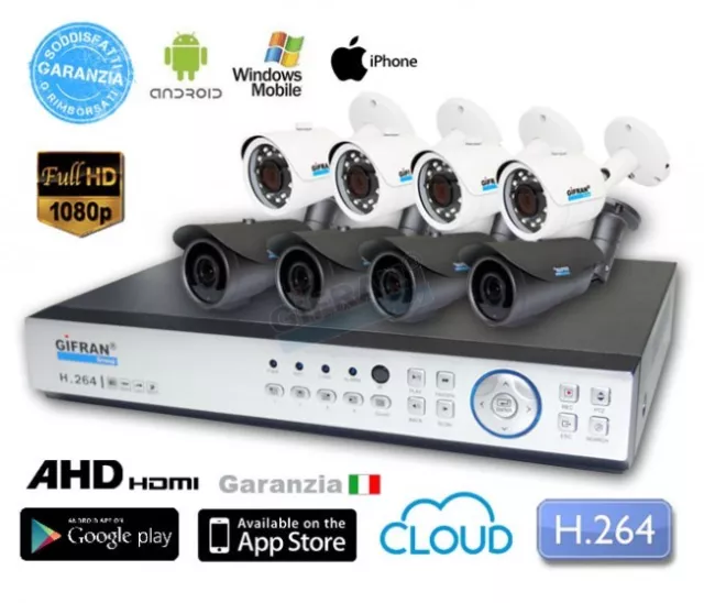 Kit Videosorveglianza 8 telecamere AHD 3MPX 1080P hard disk 1000 GB telecamera