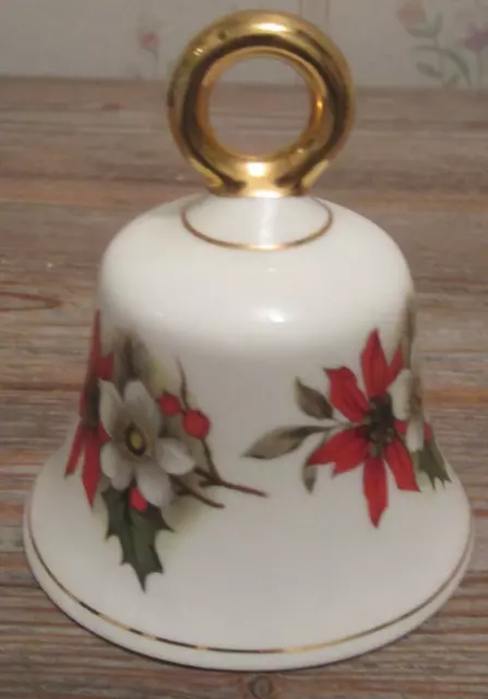 Vintage Ashleydale Fine Bone China Christmas Bell w/Poinsettia Flowers, England