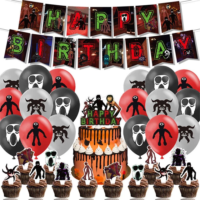 ROBLOX HORROR GAME Doors Happy Birthday Banner Cake Cupcake Toppers