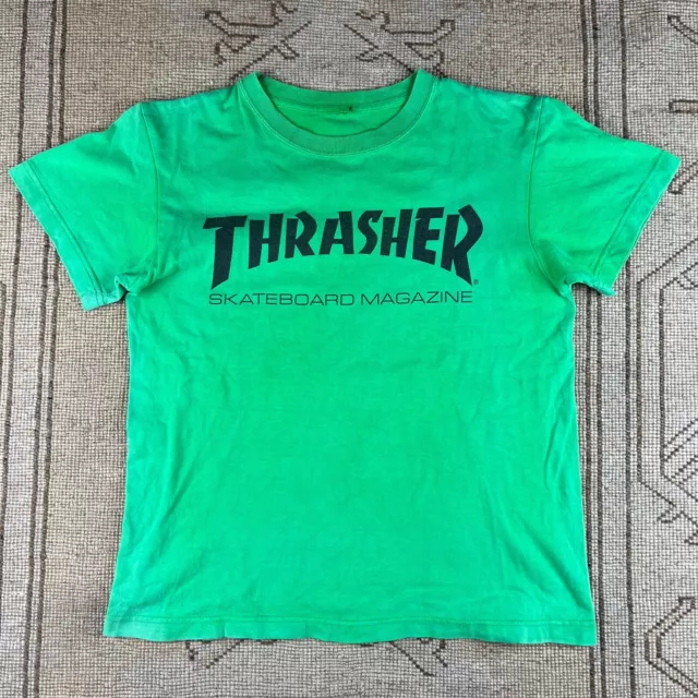 Vintage Thrasher Magazine Faded Green Skateboard Magazine T Shirt Size Small