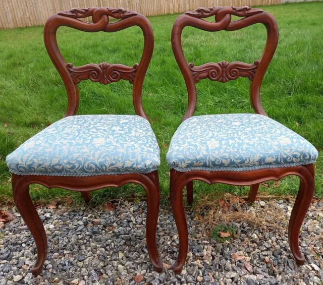 Pair Of Antique Victorian Balloon Back Rosewood Dining Chairs Swan Carvings